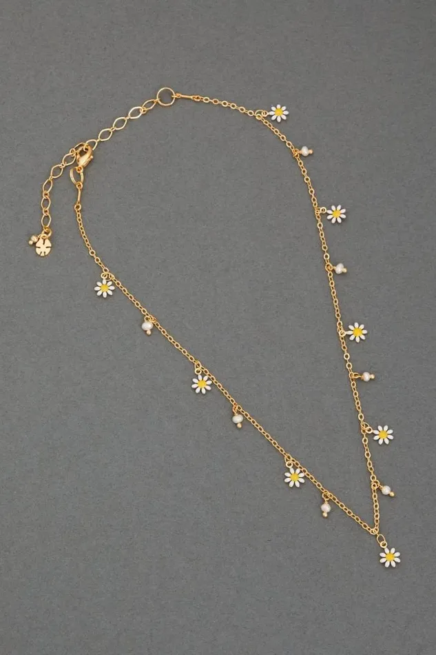 Women Lucky Brand Jewelry Daisy Enamel Charm Necklace Gold