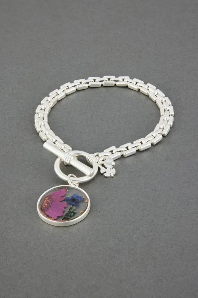 Women Lucky Brand Jewelry Dried Flower Charm Bracelet Silver