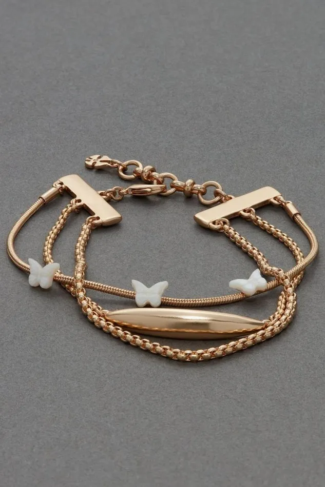 Women Lucky Brand Jewelry Etched Butterfly Multi Chain Bracelet Gold