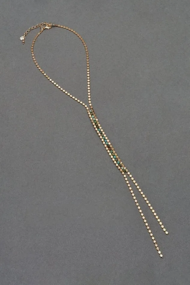Women Lucky Brand Jewelry Green Stone Beaded Y Necklace Gold