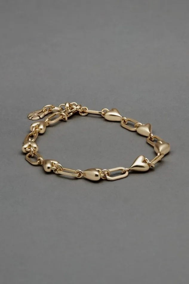 Women Lucky Brand Jewelry Heart Link Bracelet Gold