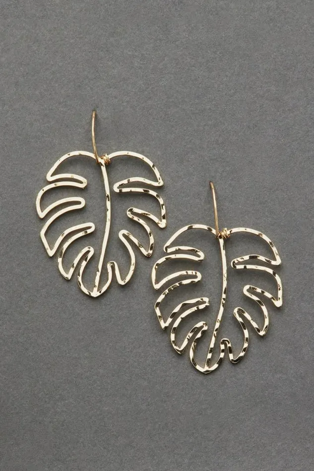 Women Lucky Brand Jewelry Open Monstera Threader Earring Gold