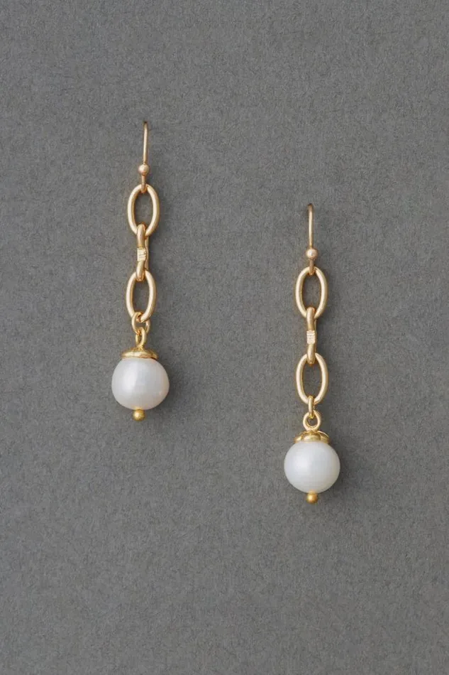 Women Lucky Brand Jewelry Pearl Chain Drop Earring Gold