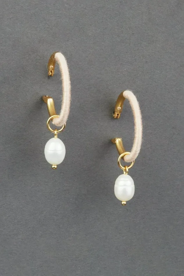 Women Lucky Brand Jewelry Pearl Threaded Hoop Earring Gold