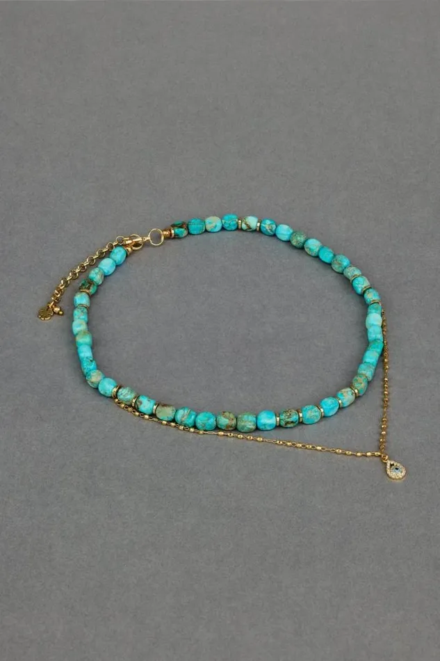 Women Lucky Brand Jewelry Statement Turquoise Collar Necklace Gold
