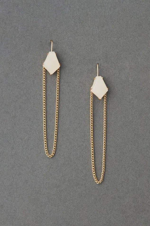 Women Lucky Brand Jewelry Stone Drop Chain Earring Gold