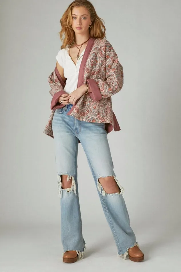 Women Lucky Brand Kimonos Paisley Quilted Kimono Rose Brown Multi