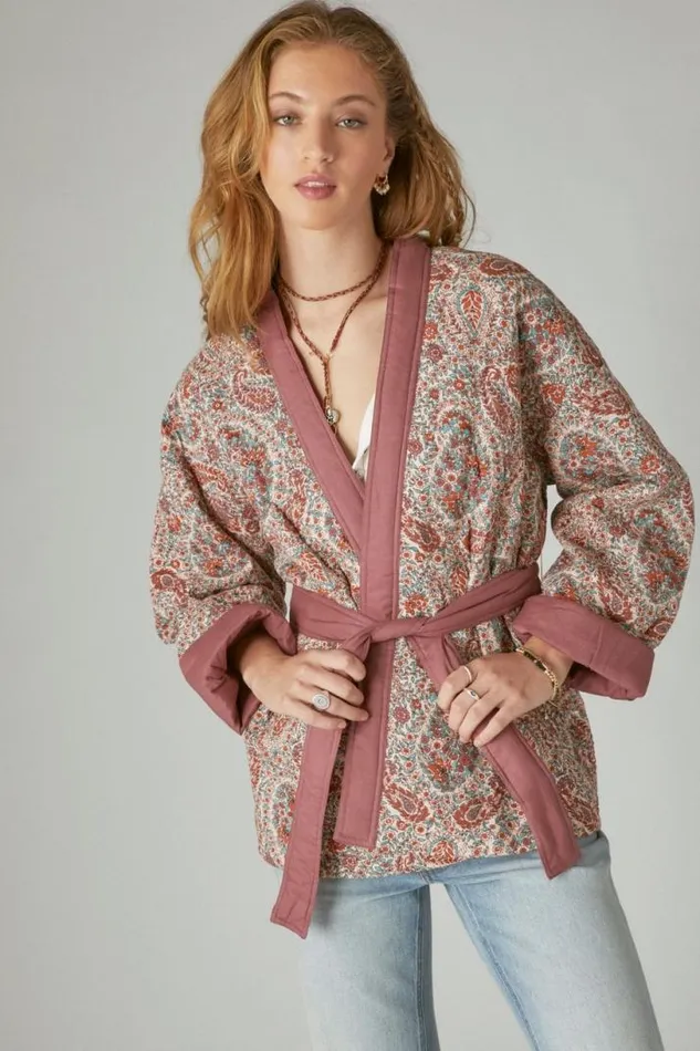 Women Lucky Brand Kimonos Paisley Quilted Kimono Rose Brown Multi