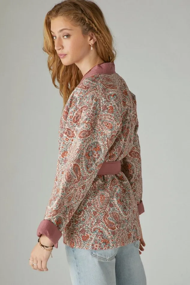 Women Lucky Brand Kimonos Paisley Quilted Kimono Rose Brown Multi