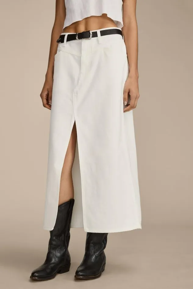 Women Lucky Brand Skirts Denim Maxi Skirt With Slit Bright White