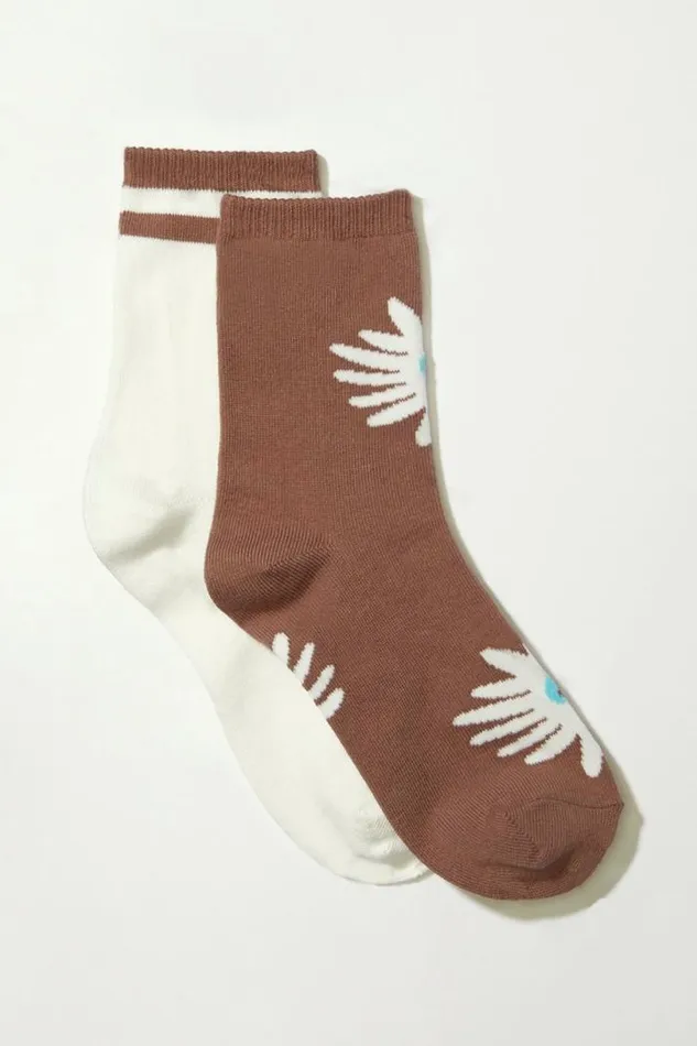 Women Lucky Brand Socks Bloom Crew Sock 2 Pk Dark Brown