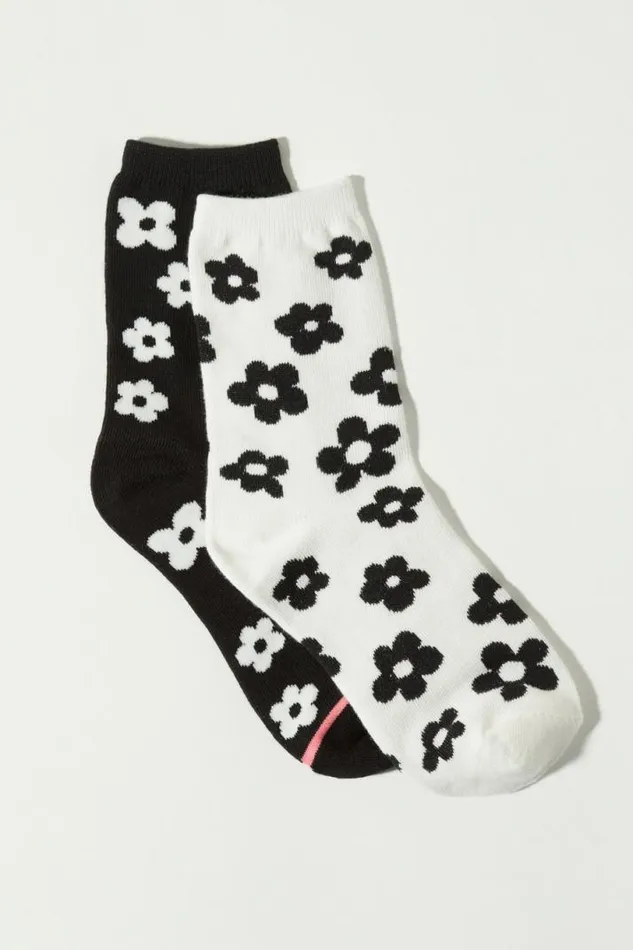 Women Lucky Brand Socks Retro Flower Crew Sock Pack Black