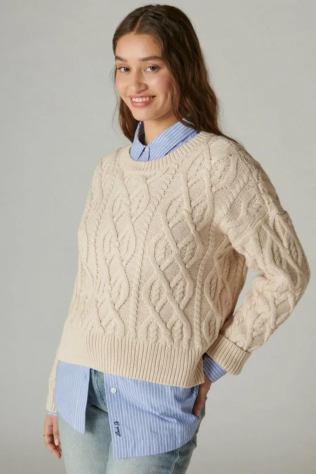 Women Lucky Brand Sweaters and Sweatshirts Cable Stitch Pullover Grey Morn