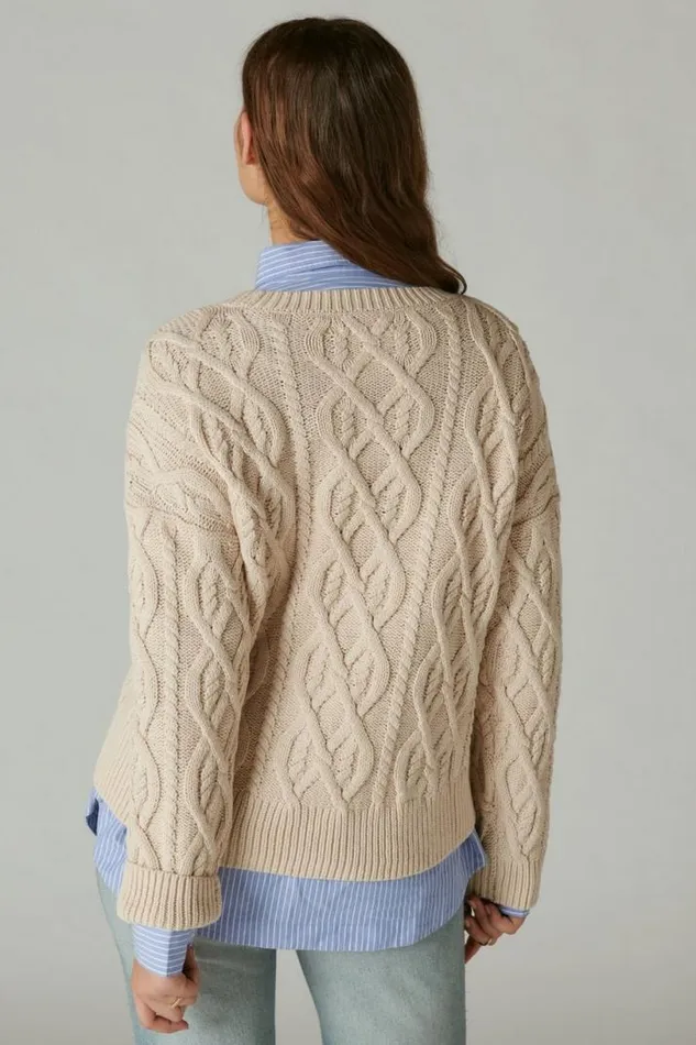 Women Lucky Brand Sweaters and Sweatshirts Cable Stitch Pullover Grey Morn
