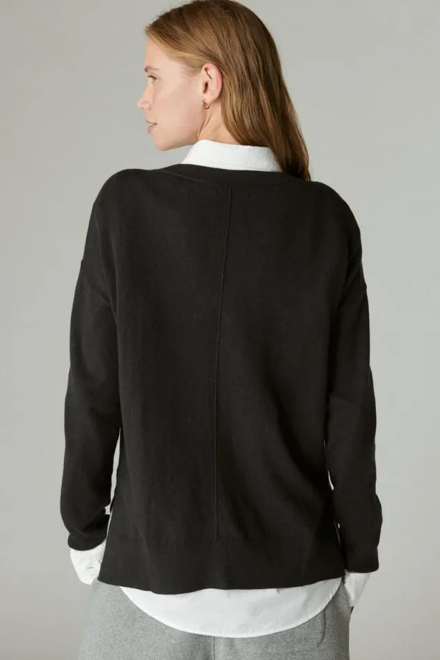 Women Lucky Brand Sweaters and Sweatshirts Cloud Soft Relaxed Cardigan Jet Black