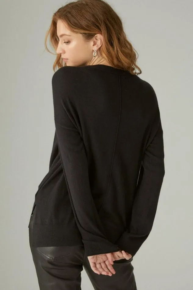 Women Lucky Brand Sweaters and Sweatshirts Cloud Soft Relaxed Cardigan Jet Black