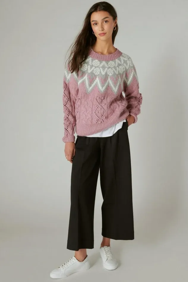 Women Lucky Brand Sweaters and Sweatshirts Fair Isle Sweater Dawn Pink Combo