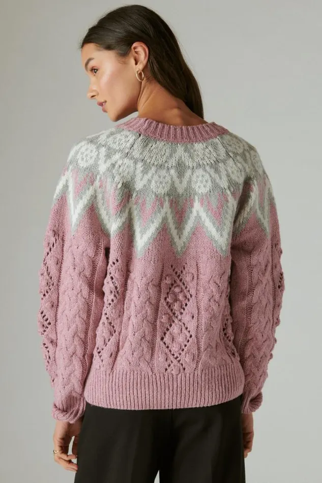 Women Lucky Brand Sweaters and Sweatshirts Fair Isle Sweater Dawn Pink Combo