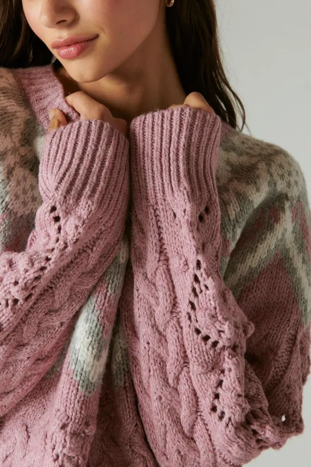 Women Lucky Brand Sweaters and Sweatshirts Fair Isle Sweater Dawn Pink Combo