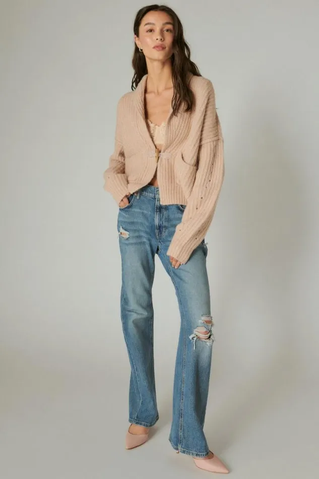 Women Lucky Brand Sweaters and Sweatshirts Toggle Front Cardigan Grey Morn