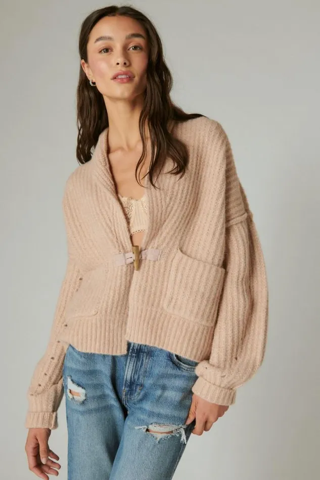 Women Lucky Brand Sweaters and Sweatshirts Toggle Front Cardigan Grey Morn