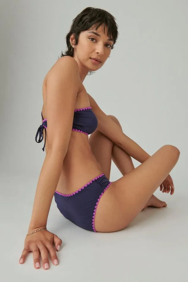 Women Lucky Brand Swim Crochet Trim Bottom Navy