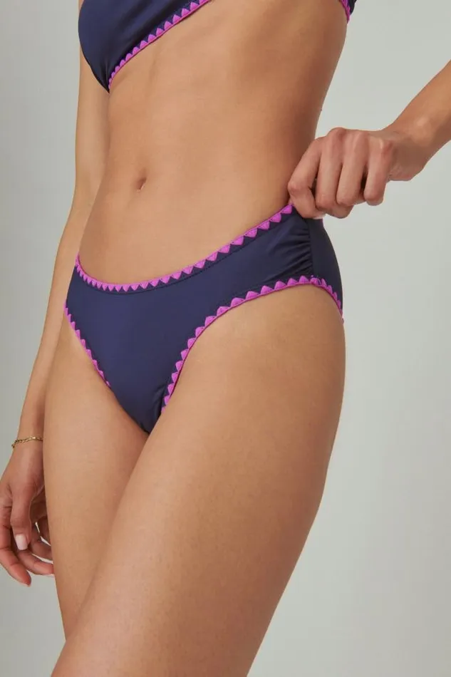 Women Lucky Brand Swim Crochet Trim Bottom Navy