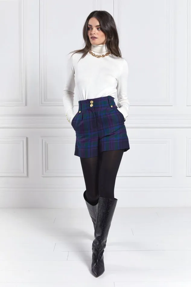Women Luxe Tailored Short Heather Tartan Holland Cooper Tailoring Women Luxe Tailored Short Heather Tartan Holland Cooper Tailoring