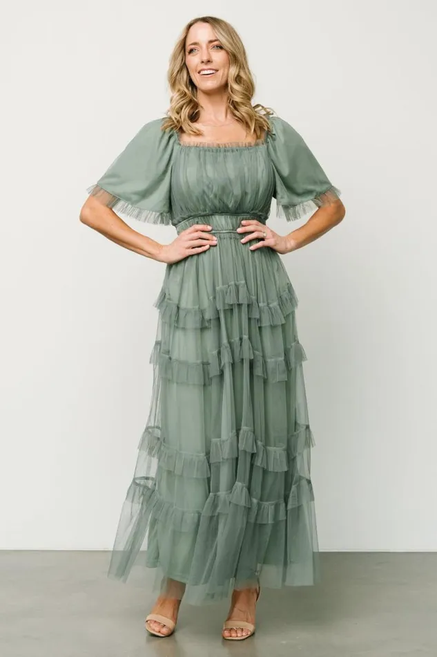Women Magdalena Tulle Maxi Dress Eucalyptus Baltic Born Bump Friendly