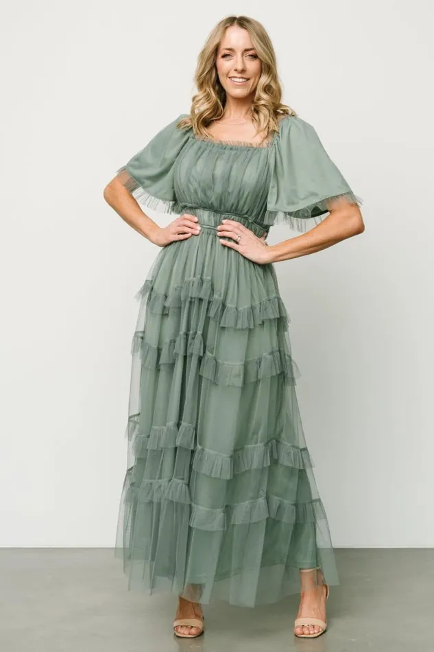 Women Magdalena Tulle Maxi Dress Eucalyptus Baltic Born Bump Friendly Women Magdalena Tulle Maxi Dress Eucalyptus Baltic Born Bump Friendly