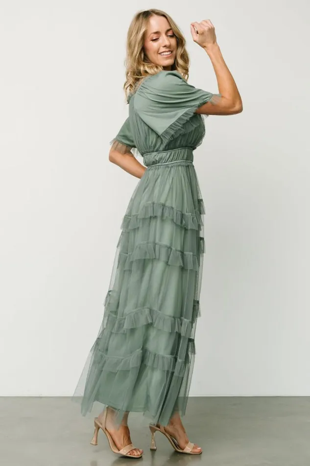 Women Magdalena Tulle Maxi Dress Eucalyptus Baltic Born Bump Friendly Women Magdalena Tulle Maxi Dress Eucalyptus Baltic Born Bump Friendly