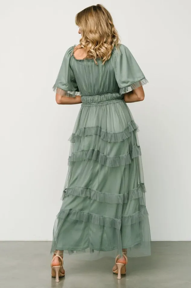 Women Magdalena Tulle Maxi Dress Eucalyptus Baltic Born Bump Friendly Women Magdalena Tulle Maxi Dress Eucalyptus Baltic Born Bump Friendly