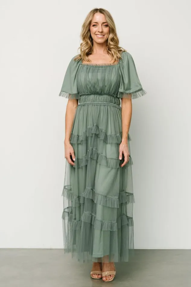 Women Magdalena Tulle Maxi Dress Eucalyptus Baltic Born Bump Friendly Women Magdalena Tulle Maxi Dress Eucalyptus Baltic Born Bump Friendly