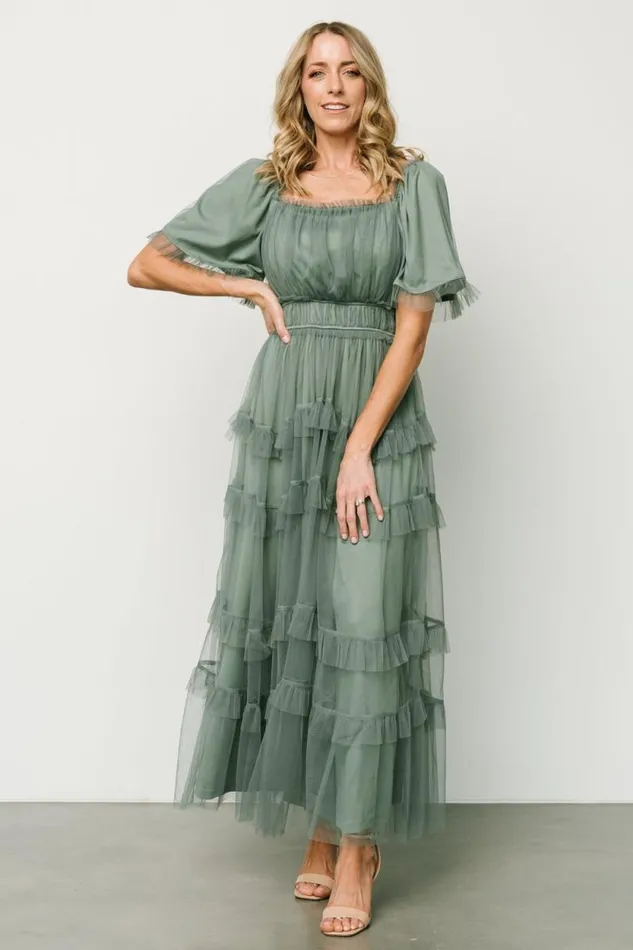 Women Magdalena Tulle Maxi Dress Eucalyptus Baltic Born Bump Friendly Women Magdalena Tulle Maxi Dress Eucalyptus Baltic Born Bump Friendly