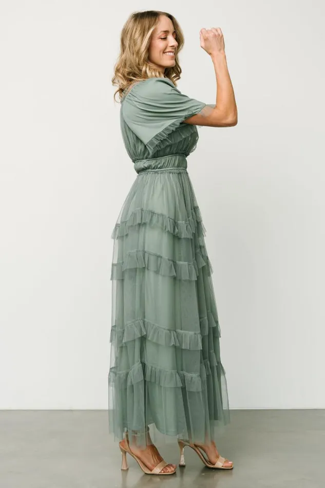 Women Magdalena Tulle Maxi Dress Eucalyptus Baltic Born Bump Friendly Women Magdalena Tulle Maxi Dress Eucalyptus Baltic Born Bump Friendly