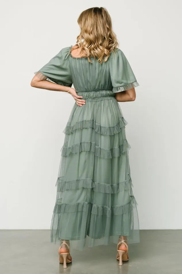 Women Magdalena Tulle Maxi Dress Eucalyptus Baltic Born Bump Friendly Women Magdalena Tulle Maxi Dress Eucalyptus Baltic Born Bump Friendly