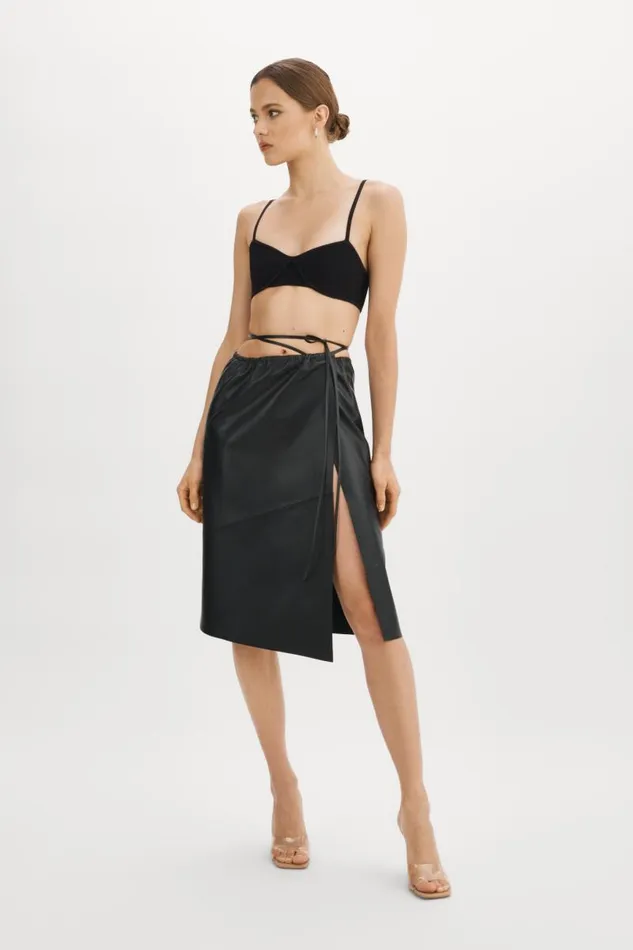 Women MARISSA Leather Tie Skirt Black LAMARQUE Skirts Women MARISSA Leather Tie Skirt Black LAMARQUE Skirts