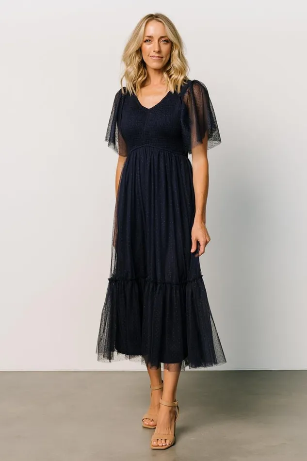 Women Martha Smocked Tulle Dress Navy Baltic Born Tulle Styles