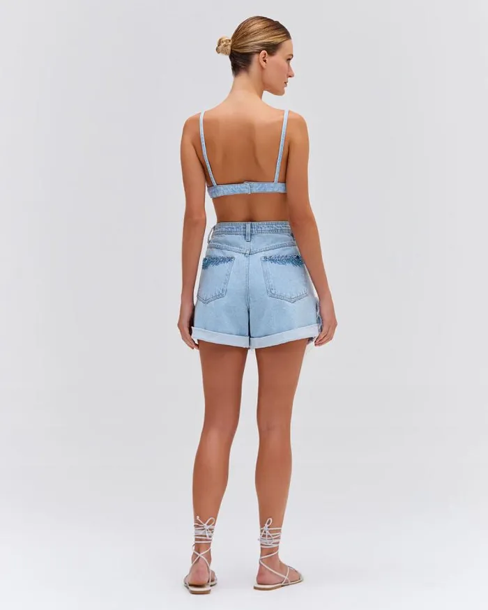Women Matching Sets PatBO Beaded Feather Denim Shorts EXCLUSIVE Denim