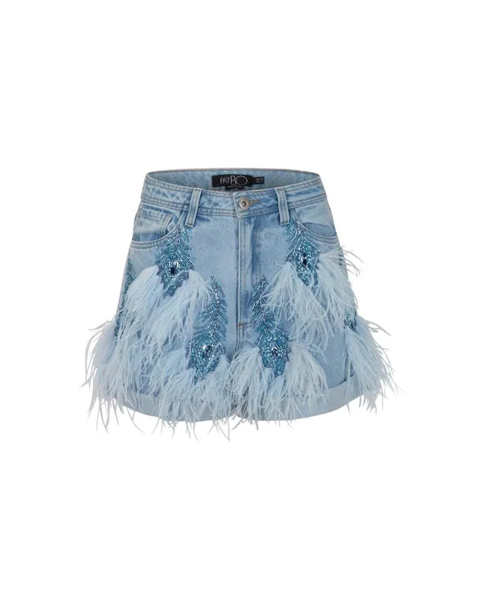 Women Matching Sets PatBO Beaded Feather Denim Shorts EXCLUSIVE Denim