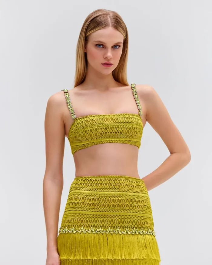 Women Matching Sets PatBO Beaded Woven Cropped Top FINAL SALE Absinthe