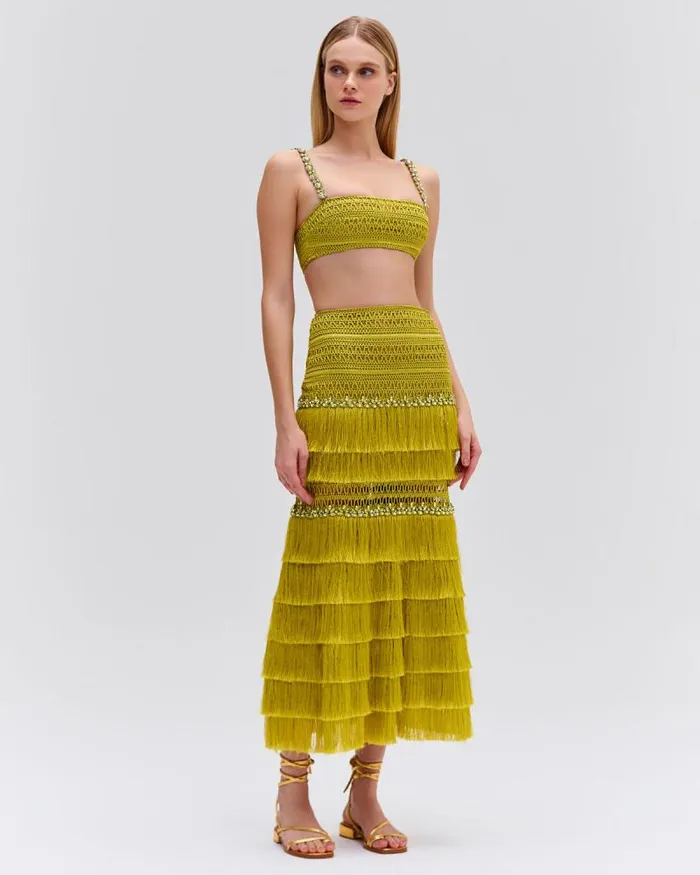 Women Matching Sets PatBO Beaded Woven Cropped Top FINAL SALE Absinthe