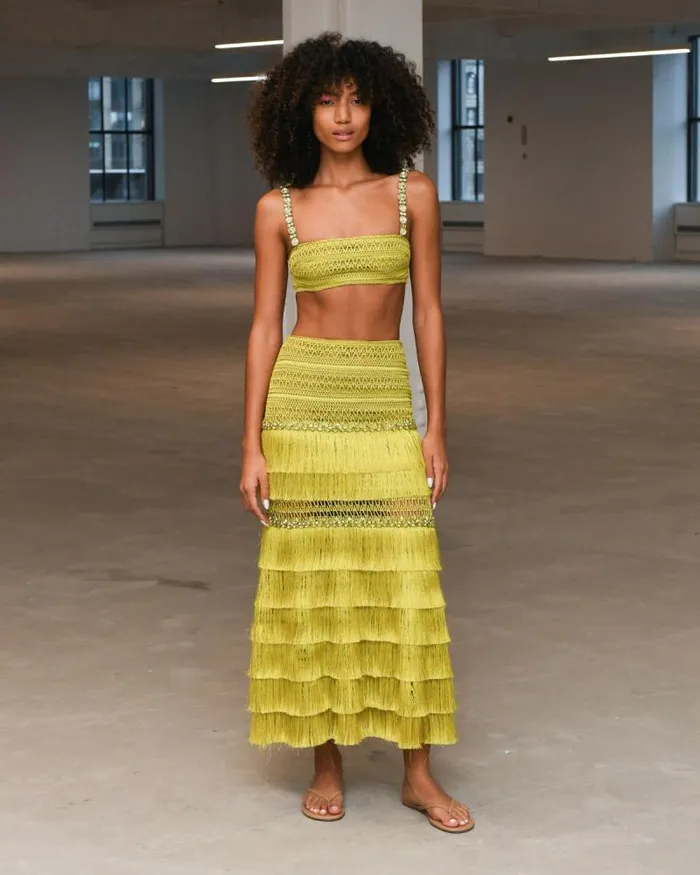 Women Matching Sets PatBO Beaded Woven Cropped Top FINAL SALE Absinthe