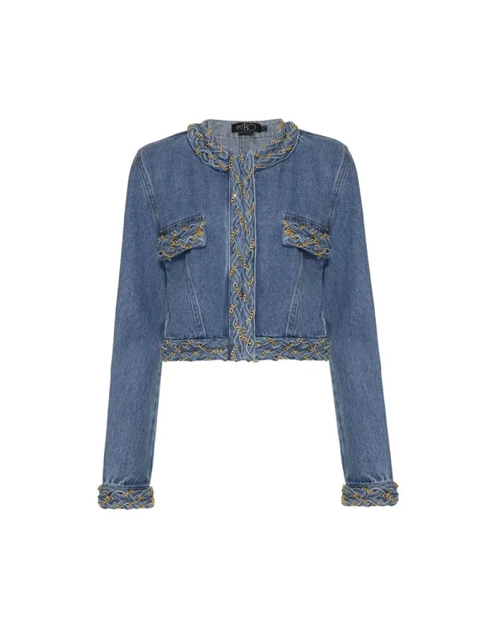 Women Matching Sets PatBO Braided Denim Cropped Jacket Denim