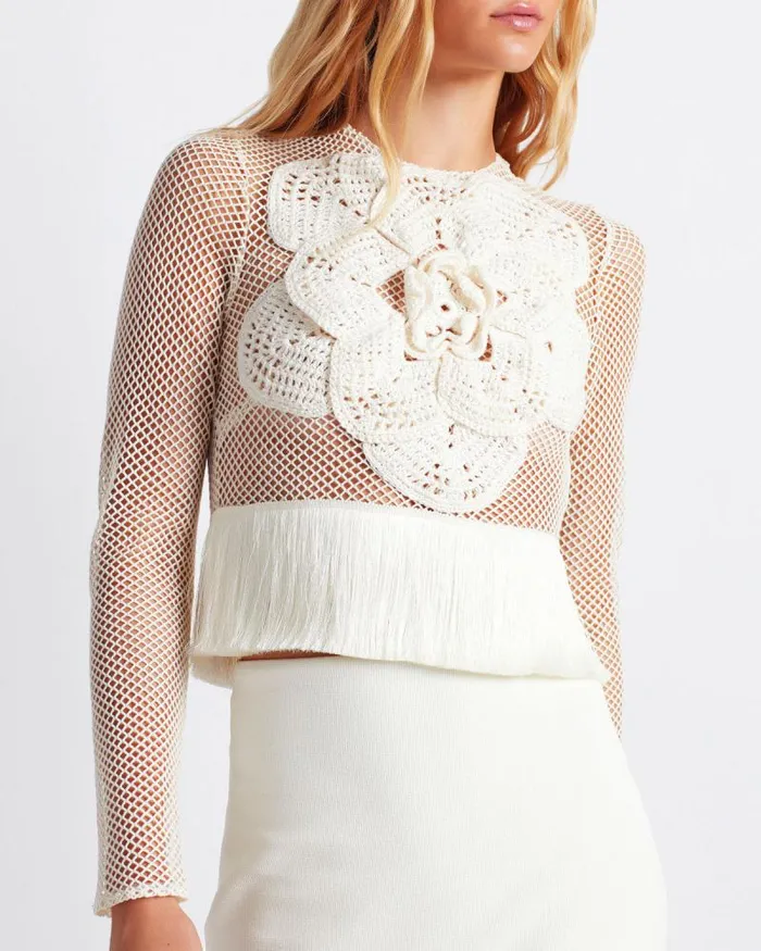Women Matching Sets PatBO Embroidered Crochet Top FINAL SALE Ivory