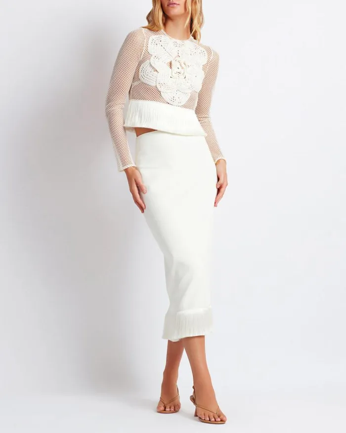 Women Matching Sets PatBO Embroidered Crochet Top FINAL SALE Ivory