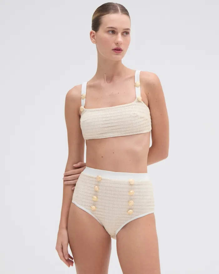 Women Matching Sets PatBO METALLIC HIGH WAIST BIKINI BOTTOM Off White