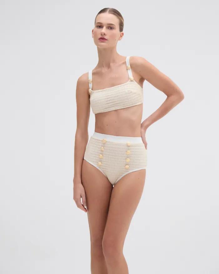 Women Matching Sets PatBO METALLIC HIGH WAIST BIKINI BOTTOM Off White