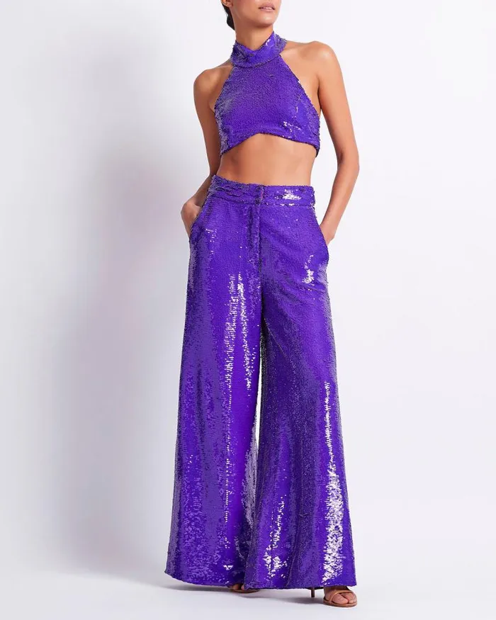 Women Matching Sets PatBO Sequin Mock Neck Top FINAL SALE Purple