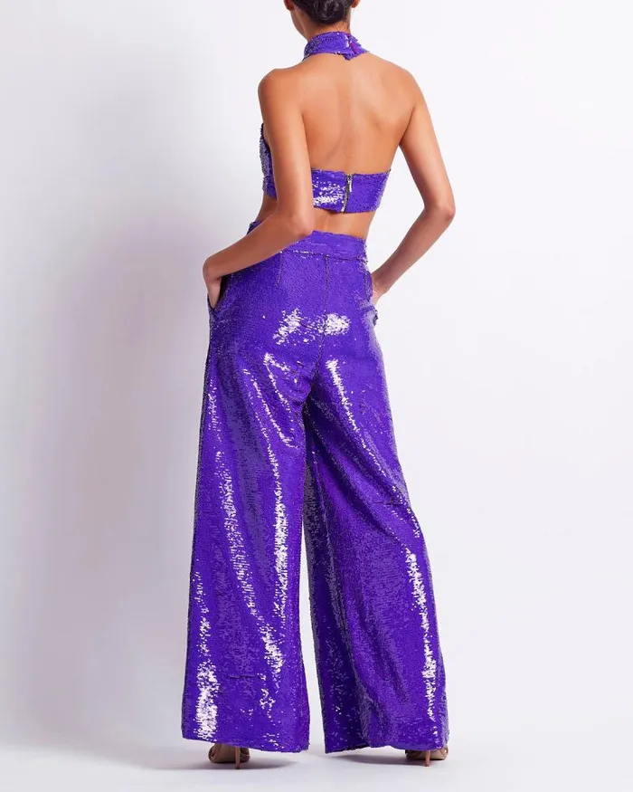 Women Matching Sets PatBO Sequin Mock Neck Top FINAL SALE Purple